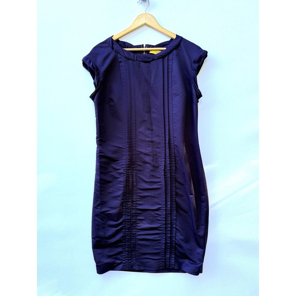 Soca St John Dress Women 10 Eggplant Purple Pleated Satin Shift Cocktail Party